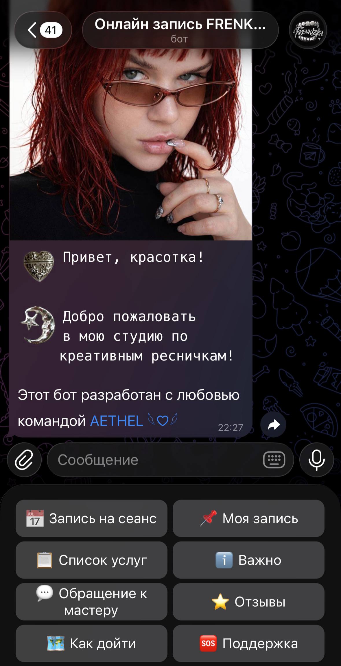 frenkizza Telegram bot for lash appointments
